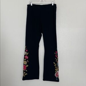 JOHNNY‎ WAS Celina Black Embroidered High Waist Baby Flare Legging Size Large